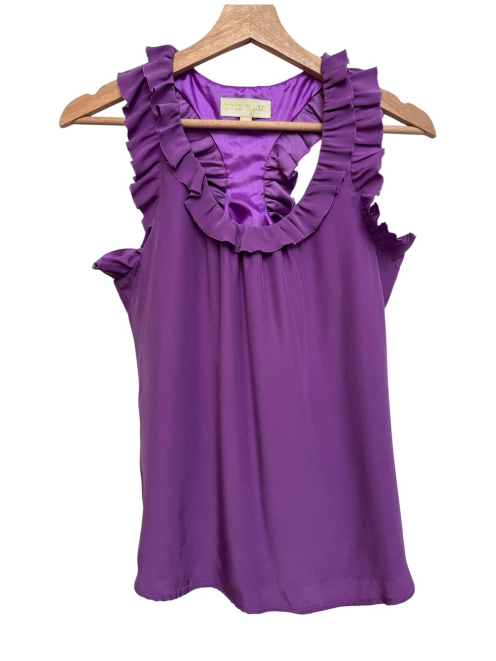 Britt Ryan 100% Silk Ruffle Scoop Neck Racerback Blouse Top Women Size 4 Dressy